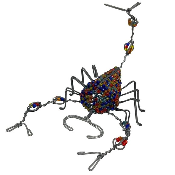 African Handcrafted Wire Beaded Scorpion Bug South Africa Sculpture Multicolor - Picture 7 of 8